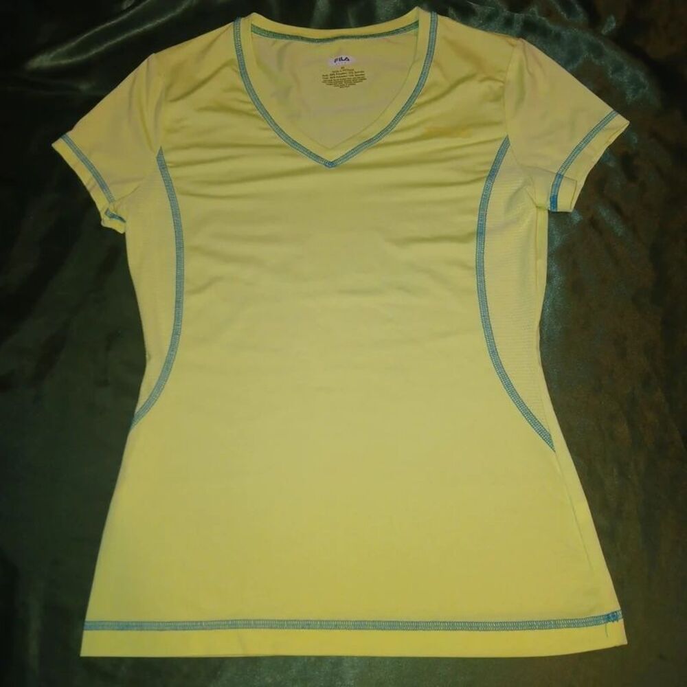 Fila Sport Women's Neon Chartreuse Yellow V-Neck Athletic Tee - Size XS
